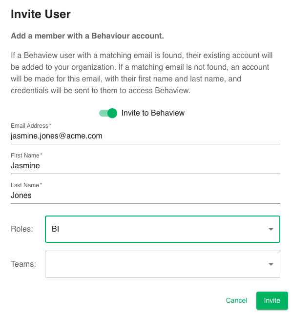 Invite a user with an account