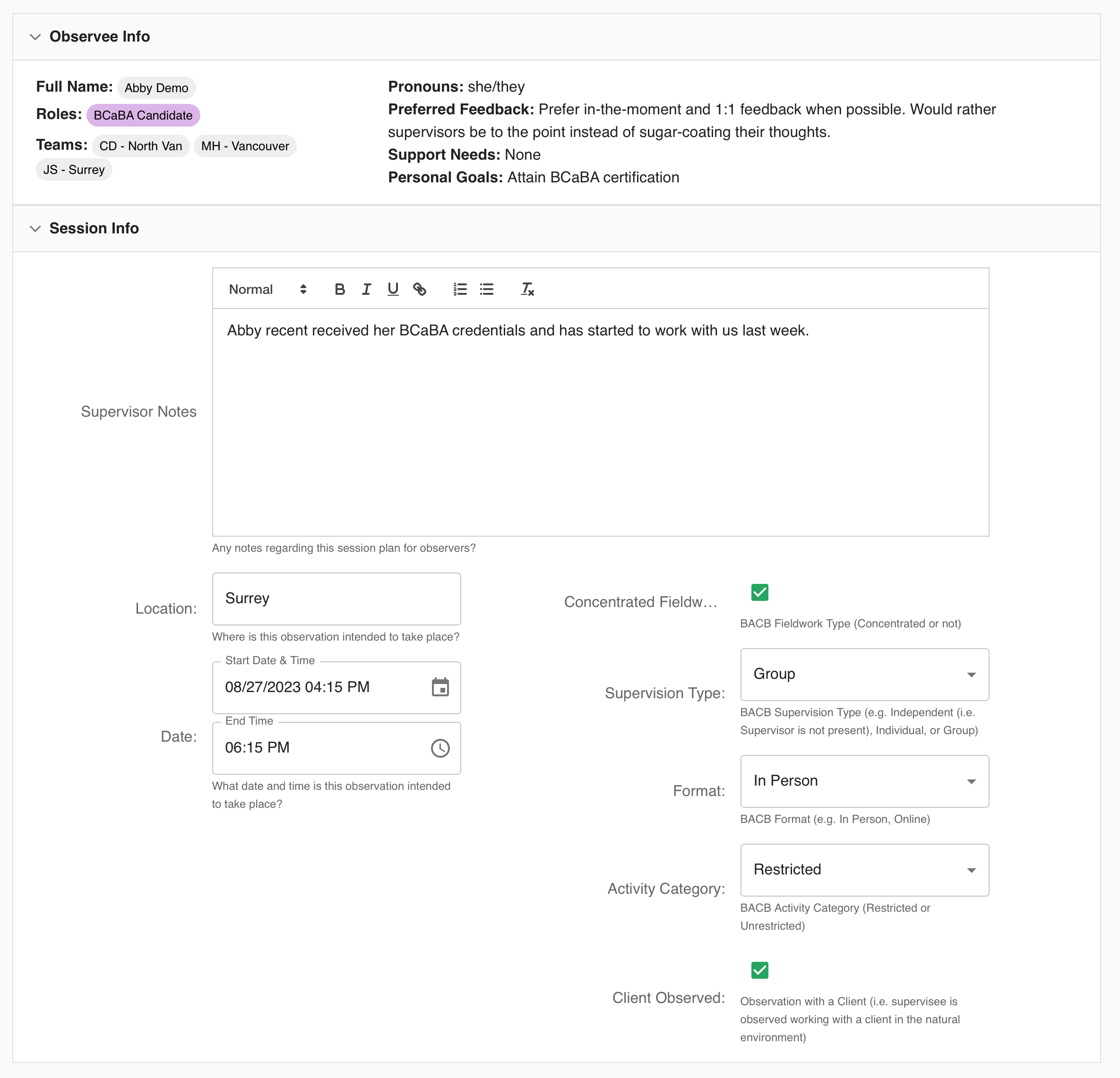 Session Plan Information